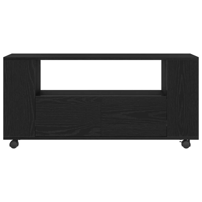 Meuble TV avec roulettes chêne noir bois d'ingénierie – Image 4