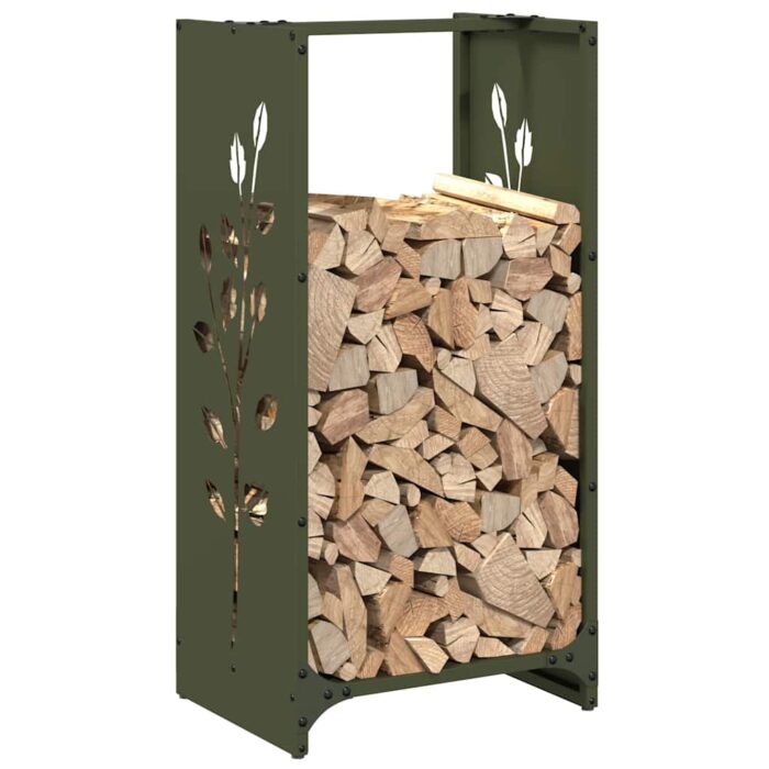 Portant de bois chauffage vert olive 40x30x80 cm – Image 2