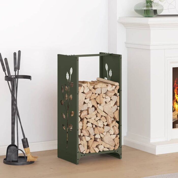 Portant de bois chauffage vert olive 40x30x80 cm – Image 1