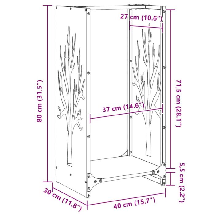 Portant de bois chauffage vert olive 40x30x80 cm – Image 10