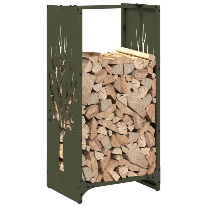 Portant de bois chauffage vert olive 40x30x80 cm – Image 2