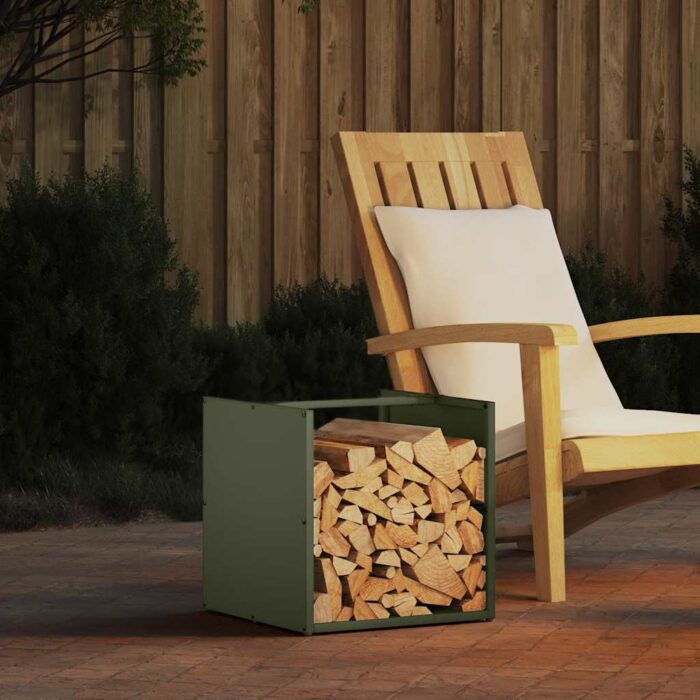 Portant de bois chauffage vert olive 40x40x40 cm – Image 1