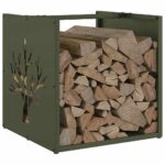 Portant de bois chauffage vert olive 40x40x40 cm – Image 2